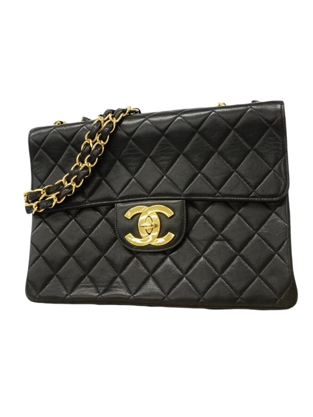 Chanel Shoulder Bag Deca Quilted Lambskin Black Gold